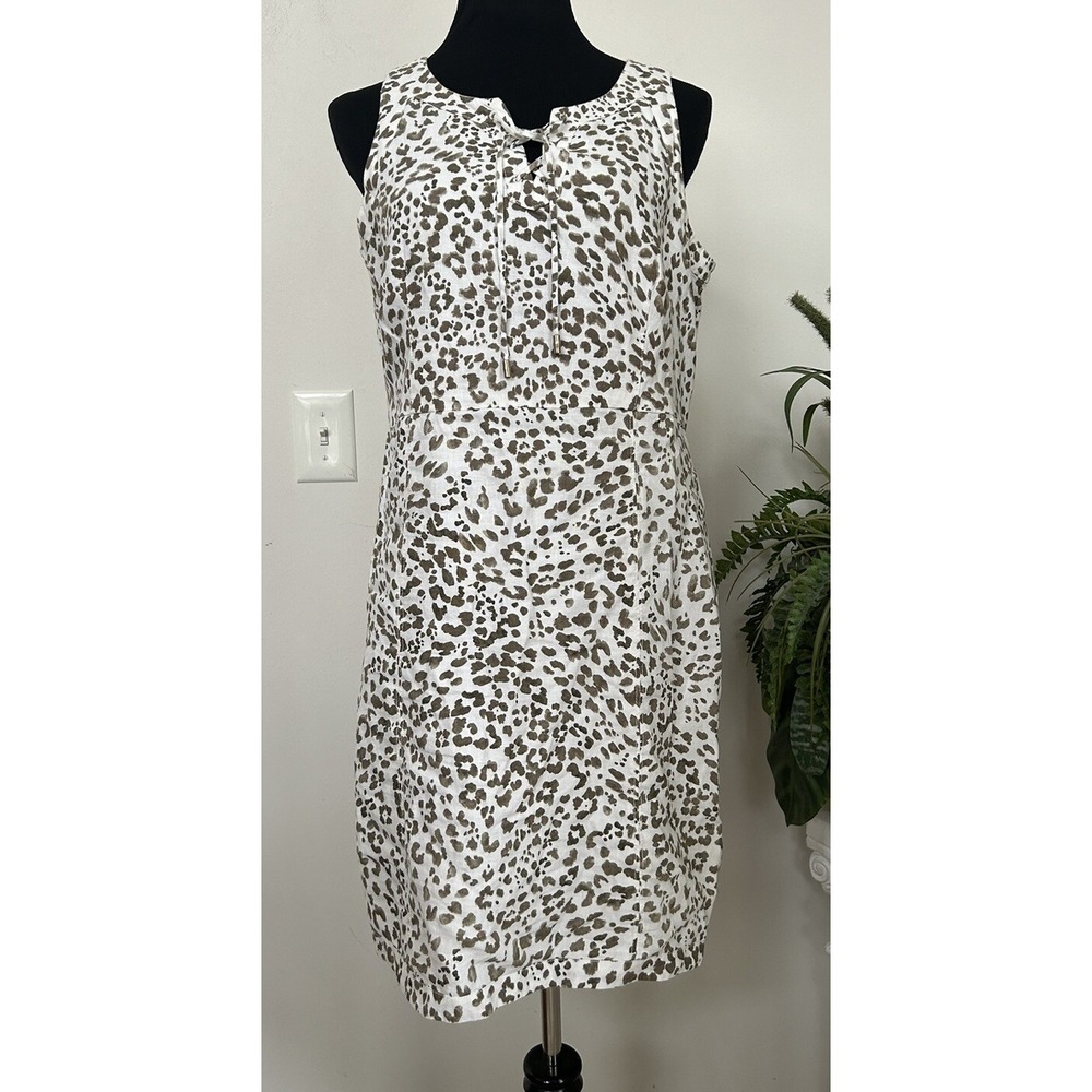 Tommy Bahama Island White Beige Animal Print Leopard Linen Dress M